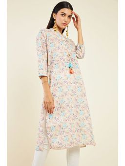Soch - Women Beige Linen Printed Kurta