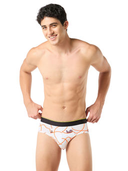 Bummer - Men Printed White Briefs Underwear Ultra Soft & Breathable