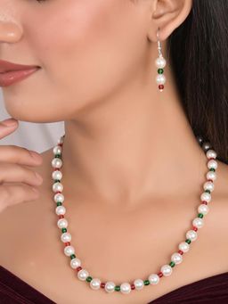 Ratnavali Jewels - Multi-Color Pearl Beads Strand Necklace and Earrings Set