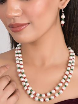 Ratnavali Jewels - Multi-Color Pearl Beads Dual Strand Necklace and Earrings Set