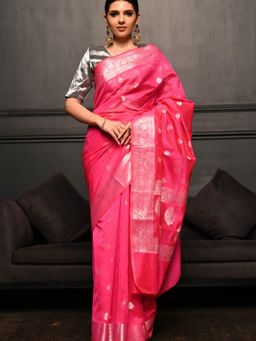 Beatitude - Pink Shade Cotton Silk Banarasi Handwoven Saree with Unstitched Blouse
