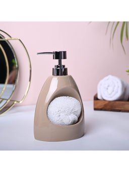 Voncasa - Ceramic Brown Color Kitchen Dispenser with Scrubber