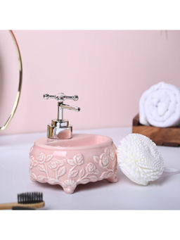 Voncasa - Ceramic Pink Color Kitchen Dispenser with Scrubber