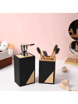 Voncasa - Matte Black Bathroom Soap Dispenser and Toothbrush Holder (Set Of 2)