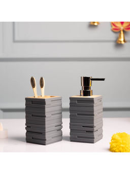 Voncasa - Grey Bathroom Soap Dispenser and Toothbrush Holder (Set Of 2)