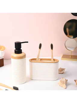 Voncasa - White Bathroom Soap Dispenser and Toothbrush Holder (Set Of 2)