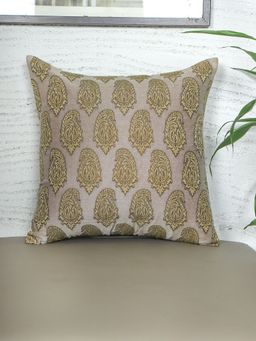 Zeba World - Square Eurosham Cushion Cover for Sofa, Bed Banarasi Brocade Silk - Paisley Weave Golden 20x20 Inches