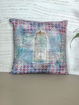 Zeba World - Square Cushion Cover for Sofa, Bed Mughal Jharokha Print - Polycanvas Multicolor 16x16 Inches