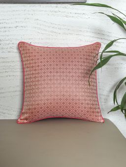 Zeba World - Square Cushion Cover Banarasi Brocade Silk - Weave with Cord Piping| Pink 16x16 Inches