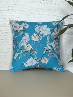 Zeba World - Square Cushion Cover for Sofa, Bed Botanical Garden Print - Polycanvas Teal Blue 16x16 Inches