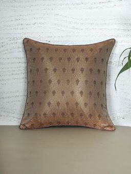 Zeba World - Square Cushion Cover Banarasi Brocade Silk - Weave with Cord Piping| Brown 16x16 Inches