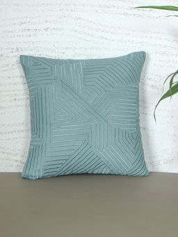 Zeba World - Square Cushion Cover for Sofa, Bed Zigzag Embriodery - PolyBlend Teal 16x16 Inches