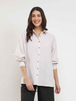 Pink Fort - Cotton Solid Relaxed Fit Shirt - Off White