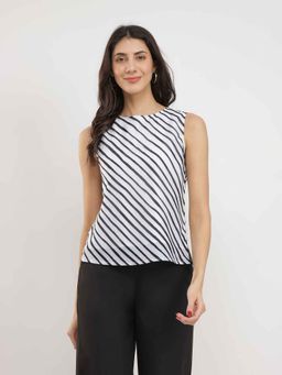 Pink Fort - Striped Boat Neck Top - White