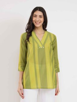 Pink Fort - Cotton Monotone Striped Top - Green
