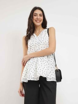 Pink Fort - Polka Print V-Neck Top - White