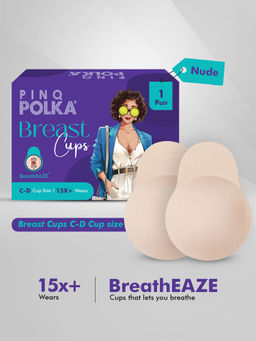 Pinq Polka - Breast Cups Nude C-D Cup (1 Pair) - Reusable Push Up Silicon Bra Boob Tape Skin Friendly