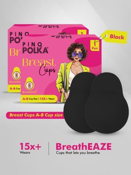 Pinq Polka - Breast Cups Black A-B Cup (2 Pairs) Reusable Push Up Silicon Bra Boob Tape Skin Friendly