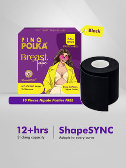 Pinq Polka - Breast Tape Black 7.5CM Wide All Cup Sizes 1Pc with Free 10 Nipple Pasties Boob Body Tape