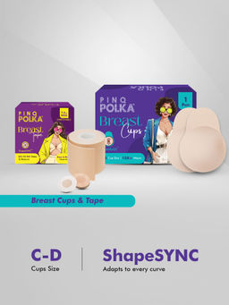 Pinq Polka - Breast Lift Cups Nude C-D Cup size (1 Pair) with 1 Boob Tape & Free Nipple Pasties (11 Pcs)