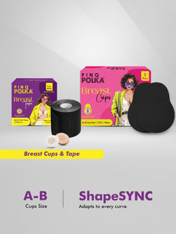 Pinq Polka - Breast Lift Cups Black A-B Cup Size (1 Pair) & 1 Boob Tape with Free Nipple Pasties (10 Pcs)