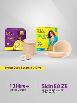 Pinq Polka - Reusable Nipple Covers Nude (1 Pair) with Boob Tape Nude (1Pc) & 10 Free Nipple Pasties