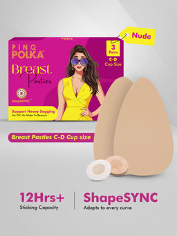 Pinq Polka - Breast Pasties Body Boob Tape Large (3Pairs) C-D Cup Size with Free Nipple Pasties(10Pcs)