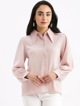 SHOWOFFFF - Womens Solid Spread Collar Peach Shirt