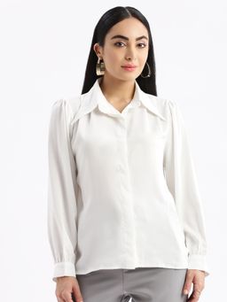 SHOWOFFFF - Womens Solid Spread Collar White Shirt
