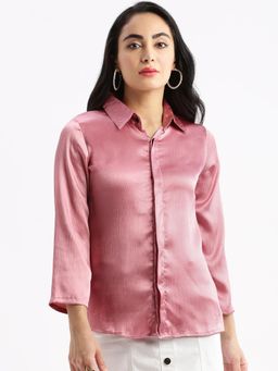 SHOWOFFFF - Womens Solid Spread Collar Lavender Slim Fit Shirt