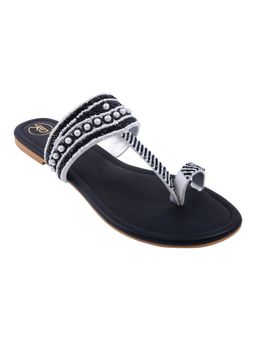 PREET KAUR - Monochrome Cutdana Kolhapuri Flats