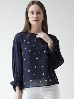 KASSUALLY - Navy Blue Polka Dot Top