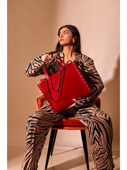 ODDCAT - Red Globetrotter Tote Bag with Detachable Sling (Set Of 2)