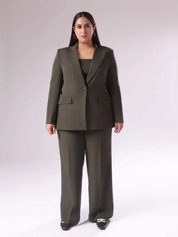 SHEEN COUTURE - Plus Size Moss Green Single Breasted Blazer and Pant
