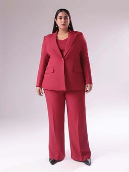 SHEEN COUTURE - Plus Size Maroon Single Breasted Blazer and Pant