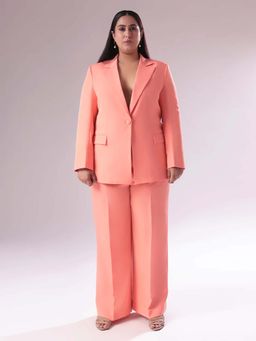 SHEEN COUTURE - Plus Size Peach Single Breasted Blazer and Pant
