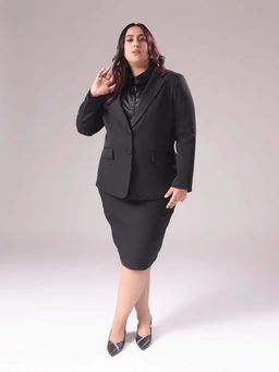 SHEEN COUTURE - Plus Size Black Single Breasted Blazer and Skirt