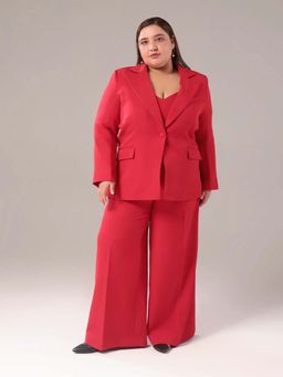 SHEEN COUTURE - Plus Size Red Regular Fit Blazer and Pant