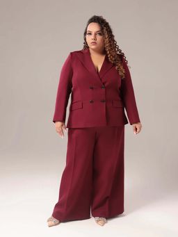 SHEEN COUTURE - Plus Size Wine Double Breasted Blazer and Pant