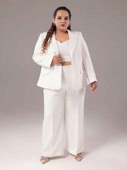 SHEEN COUTURE - Plus Size White Slim Fit Blazer and Pant