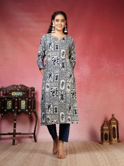 MEENA BAZAAR - Cream Round Neck Embroidered Kurta with Pant