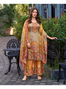 MOJILAA - Yellow Round Neck Printed Kurta with Palazzo with Dupatta