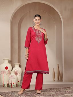 Nayam by lakshita - Pink Round Neck Embroidered Kurta with Pant