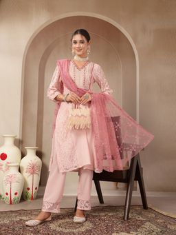 Nayam by lakshita - Pink V-Neck Embroidered Kurta with Pant with Dupatta