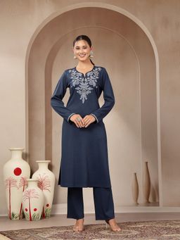 Nayam by lakshita - Blue Round Neck Embroidered Kurta with Pant