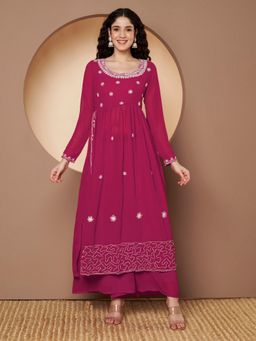 Poshak Hub - Pink Round Neck Embroidered Kurta with Sharara