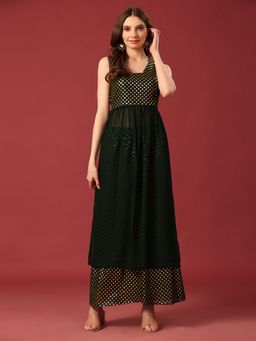 Poshak Hub - Green Women Sweetheart Printed Kurta with Palazzo