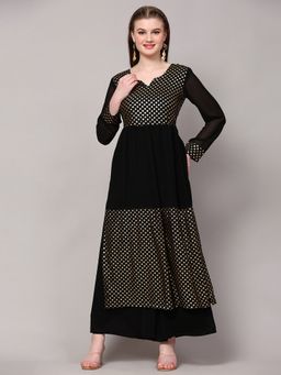 Poshak Hub - Black Sweetheart Printed Kurta with Palazzo