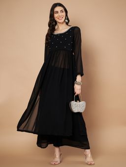 Poshak Hub - Black Round Neck Embellished Kurta with Sharara