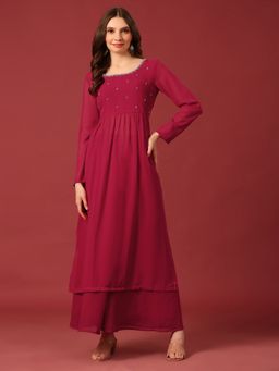Poshak Hub - Pink Round Neck Embellished Kurta with Sharara